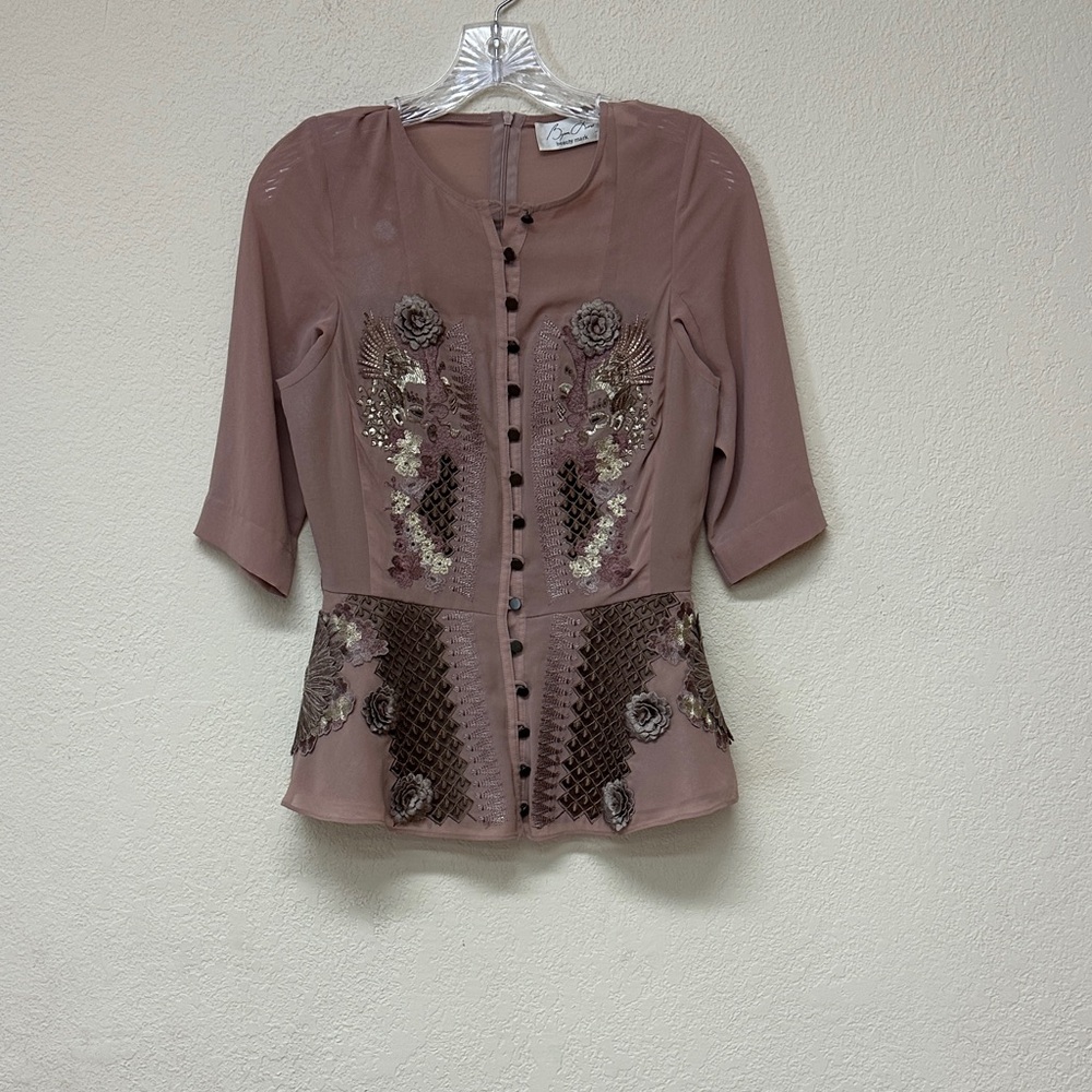 Byron Lars Anthropologie Embellished Mauve Women’s Peplum Top size S